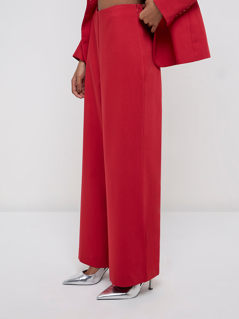 Wardrobe Red Wide-Leg High-Rise Trousers