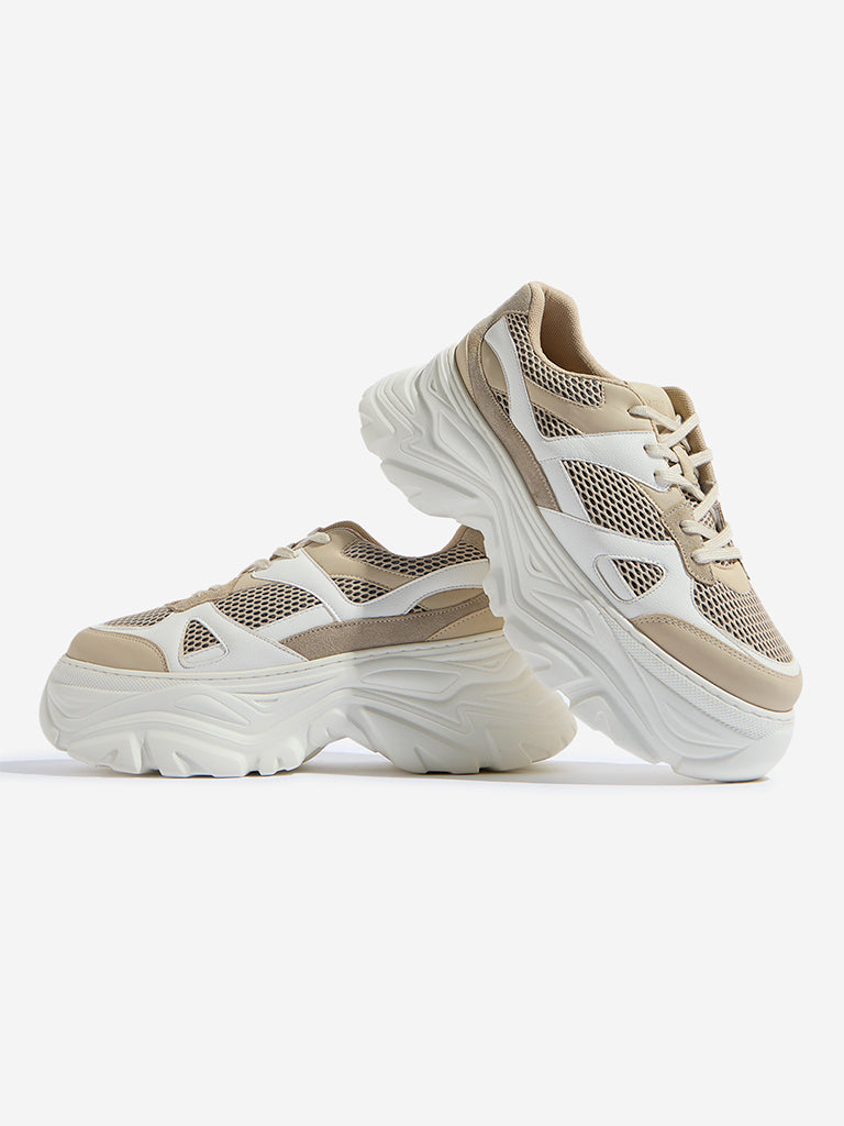 Buy LUNA BLU Beige Mesh-Detailed Chunky Sneakers from Westside