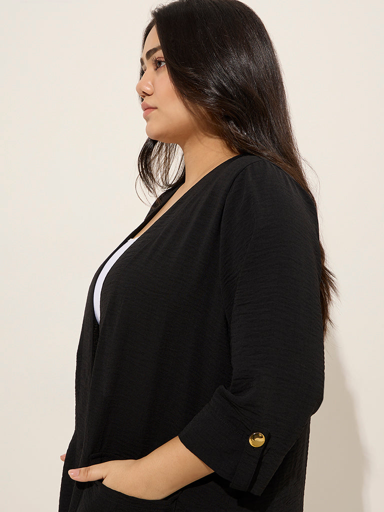 Gia Black Crinkle-Textured Shrug