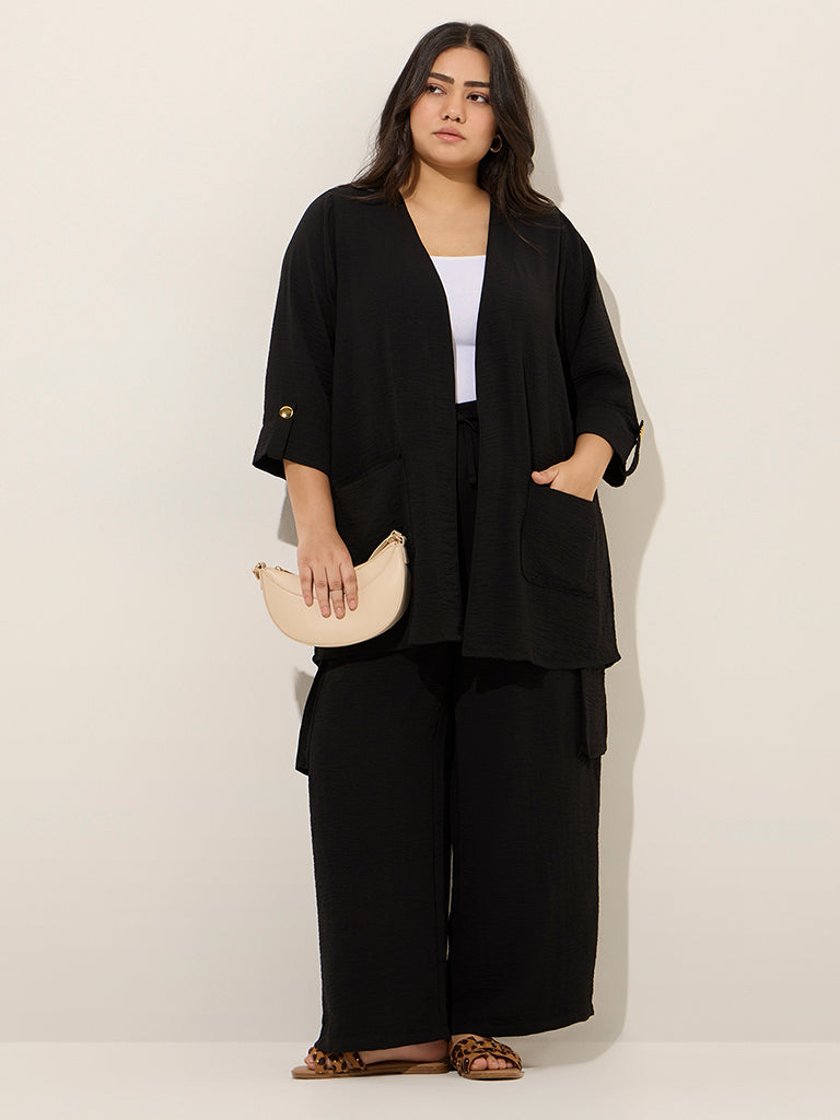 Gia Black Crinkle-Textured Shrug