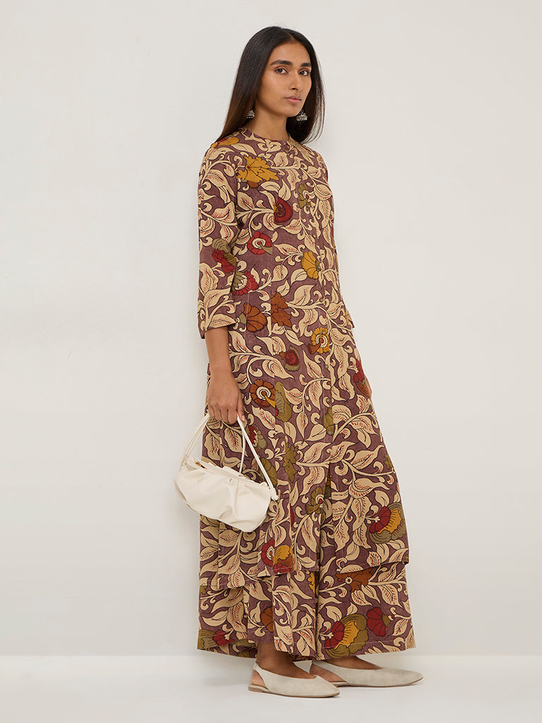 Utsa Purple Floral Print High-Rise Palazzos