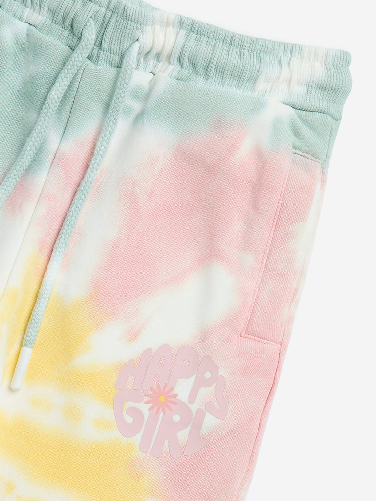 HOP Kids Multicolour Tie-Dye High-Rise Cotton-Blend Joggers