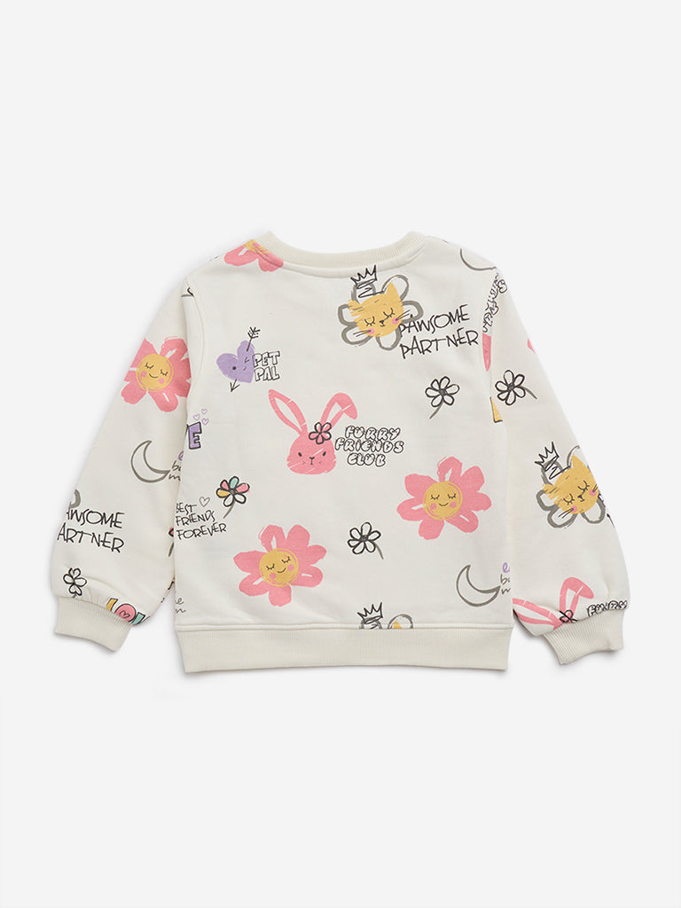 HOP Kids Off-White Graphic Printed Cotton-Blend Sweatshirt