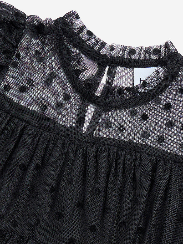 HOP Kids Black Polka Dot Tiered Dress