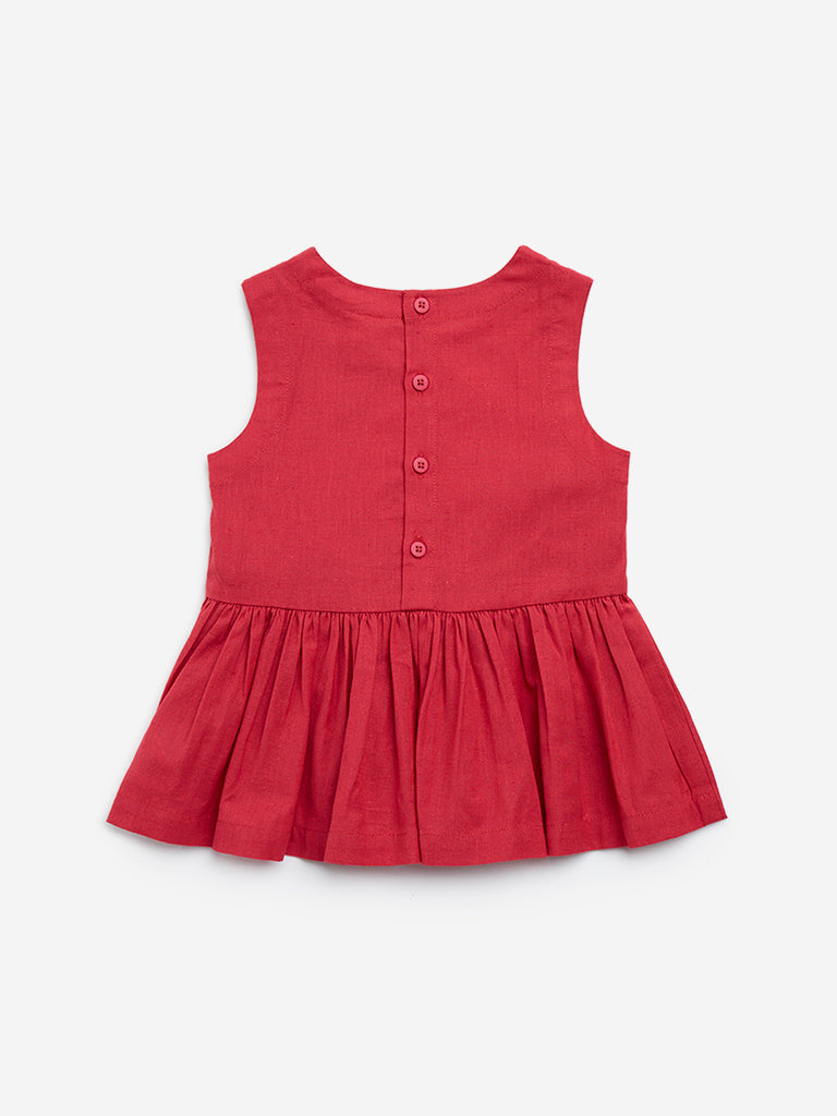 Utsa Kids Red Floral Printed Cotton-Blend Top - (2 - 8 yrs)