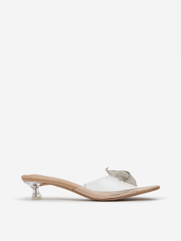 LUNA BLU Transparent Diamante Bow-Detailed Vinyl Heels