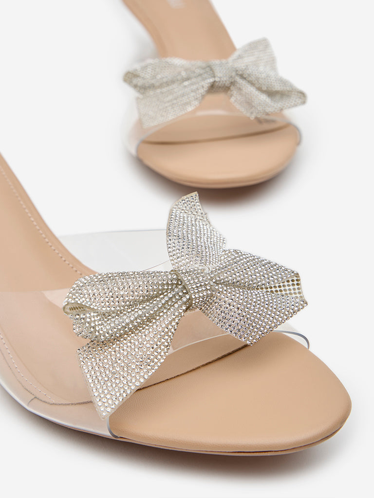 LUNA BLU Transparent Diamante Bow-Detailed Vinyl Heels