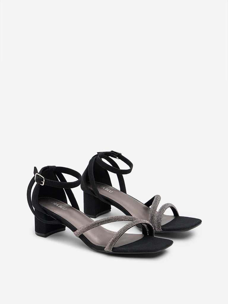 LUNA BLU Black Diamante Embellished Heel Sandals