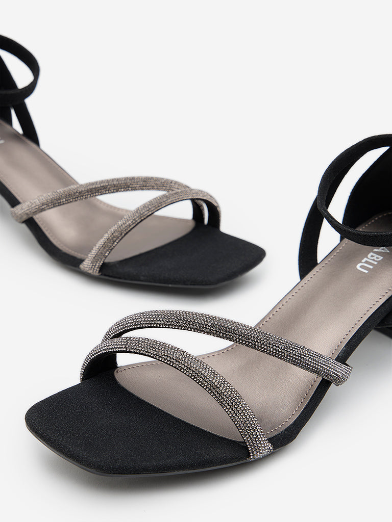 LUNA BLU Black Diamante Embellished Heel Sandals