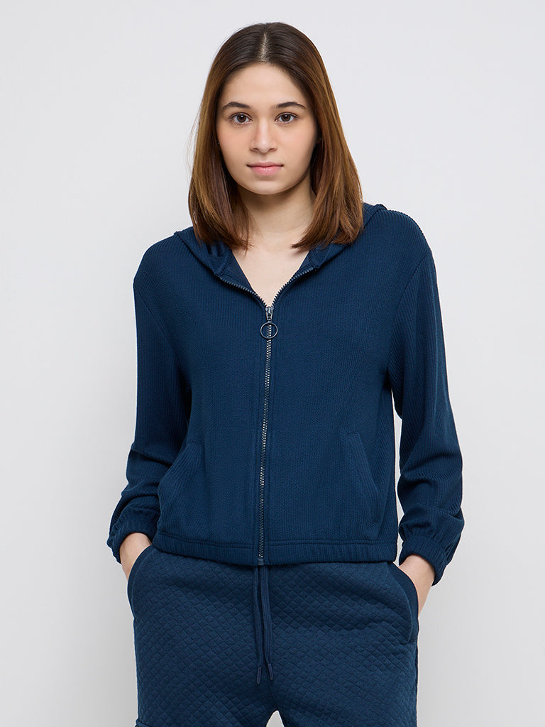 Studiofit Teal Ribbed-Textured Jacket
