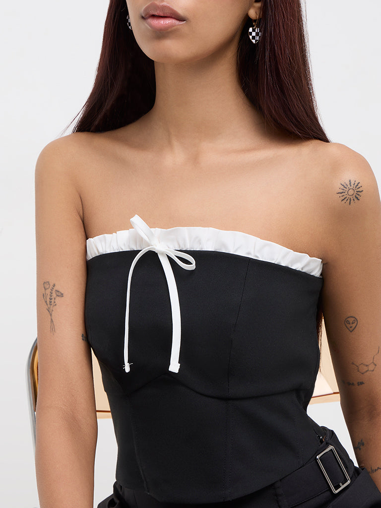 Nuon Black Ruffle Detailed Tube Top - Main Image