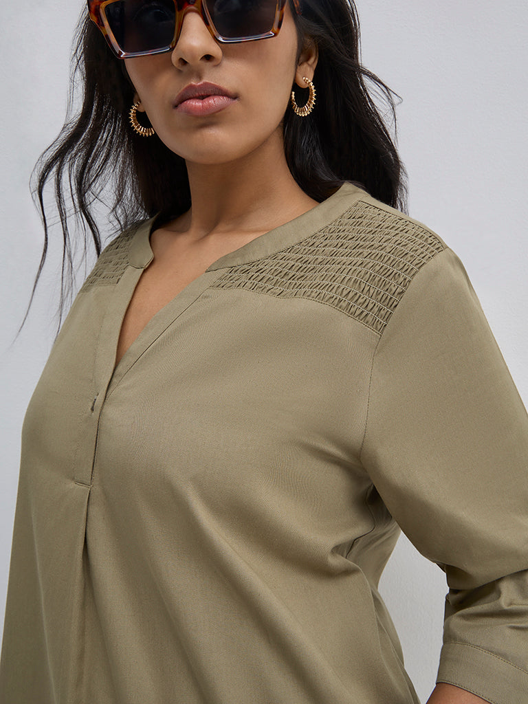 Gia Olive A-Line Smocked Dress