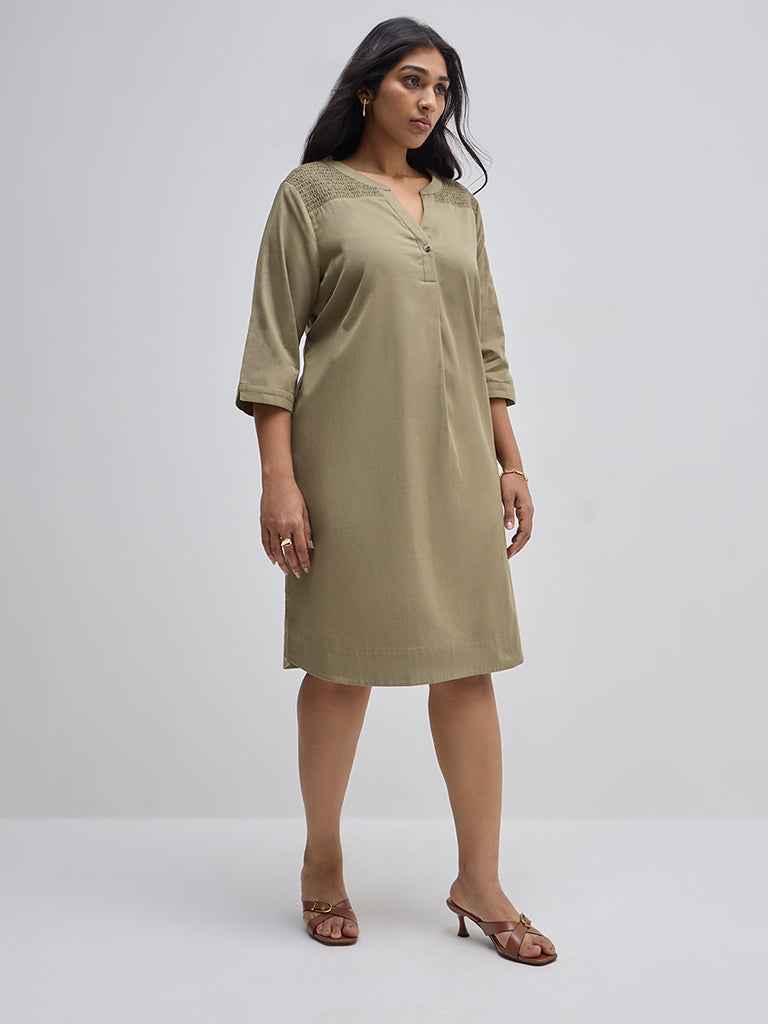 Gia Olive A-Line Smocked Dress