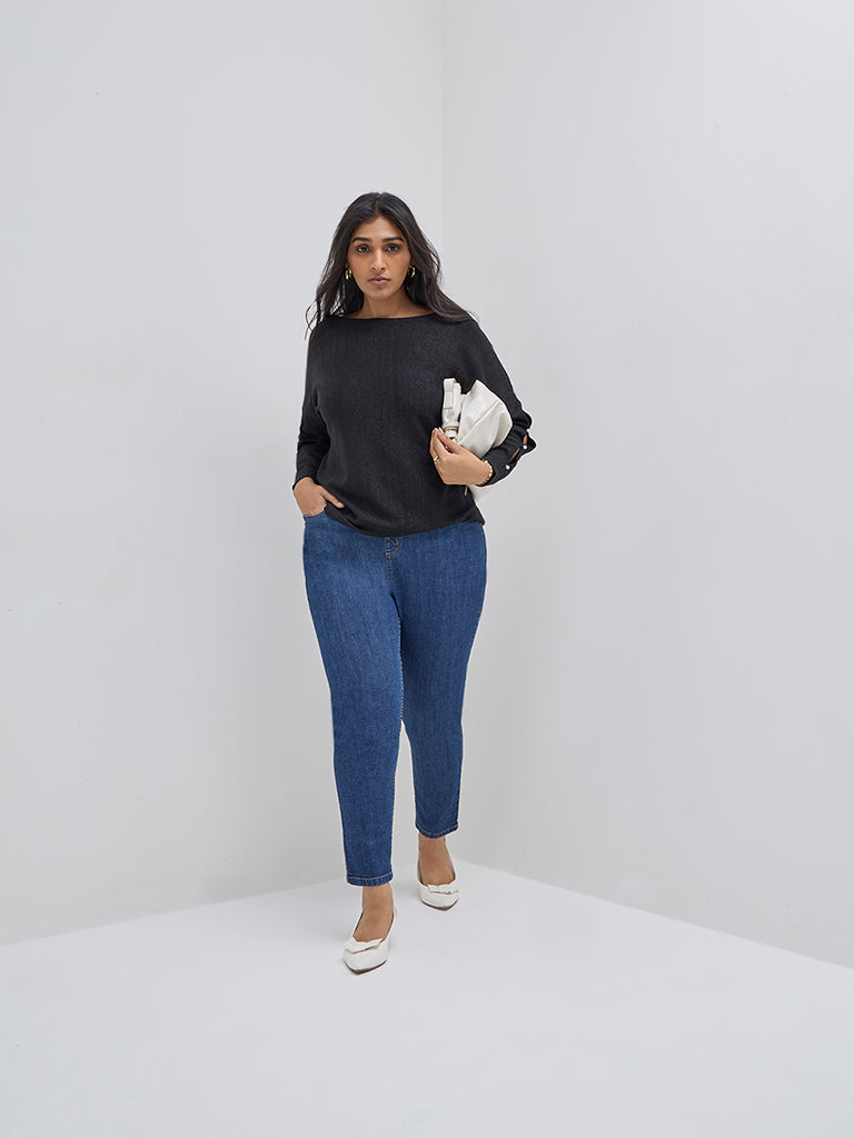 Gia Dark Blue Solid High-Rise Cotton-Blend Jeggings