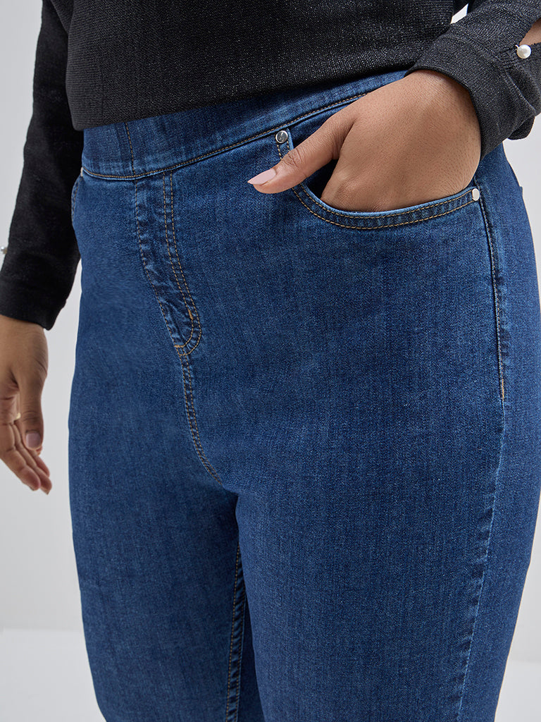 Gia Dark Blue Solid High-Rise Cotton-Blend Jeggings