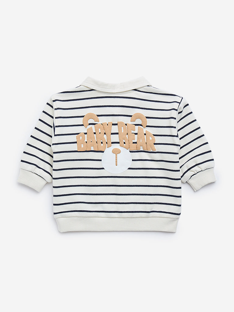 HOP Baby White Striped Cotton-Blend Polo Sweatshirt