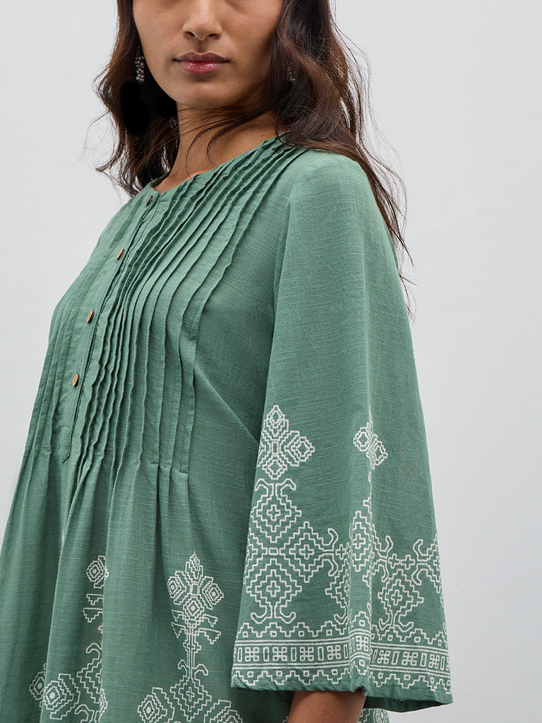 Buy Utsa Sage Pintuck Detailed ALine Cotton Kurti from Westside