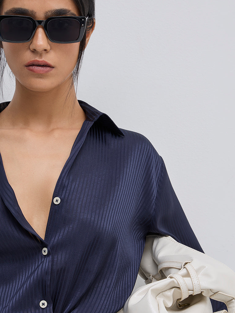 Wardrobe Navy Self-Striped Shirt
