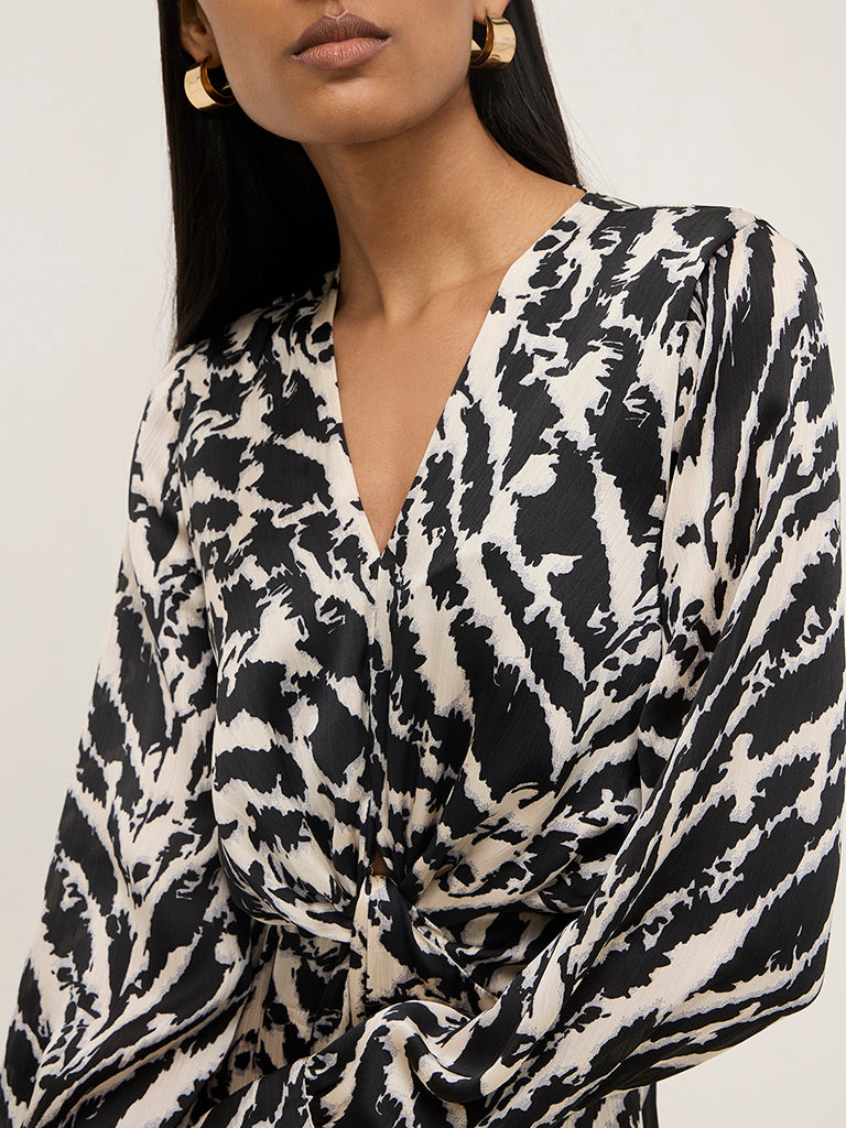 Wardrobe Black Animal Printed A-Line Dress