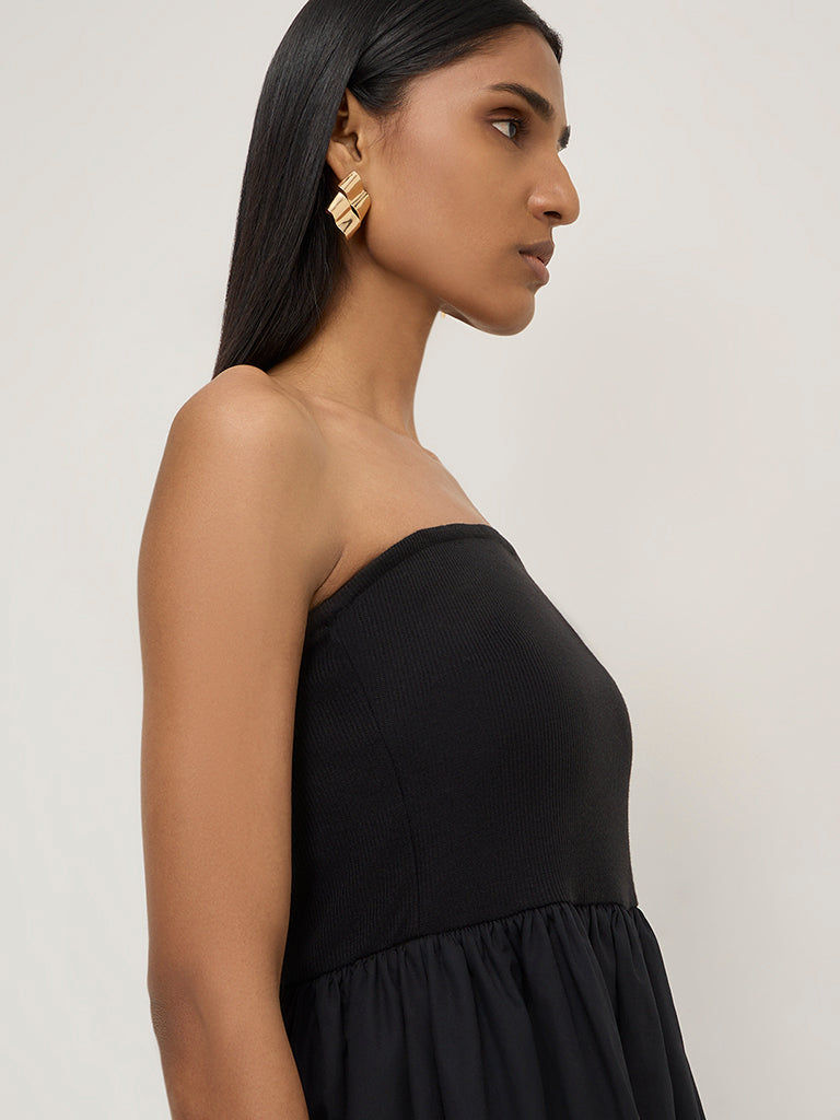 Wardrobe Black Off-Shoulder A-Line Cotton Dress