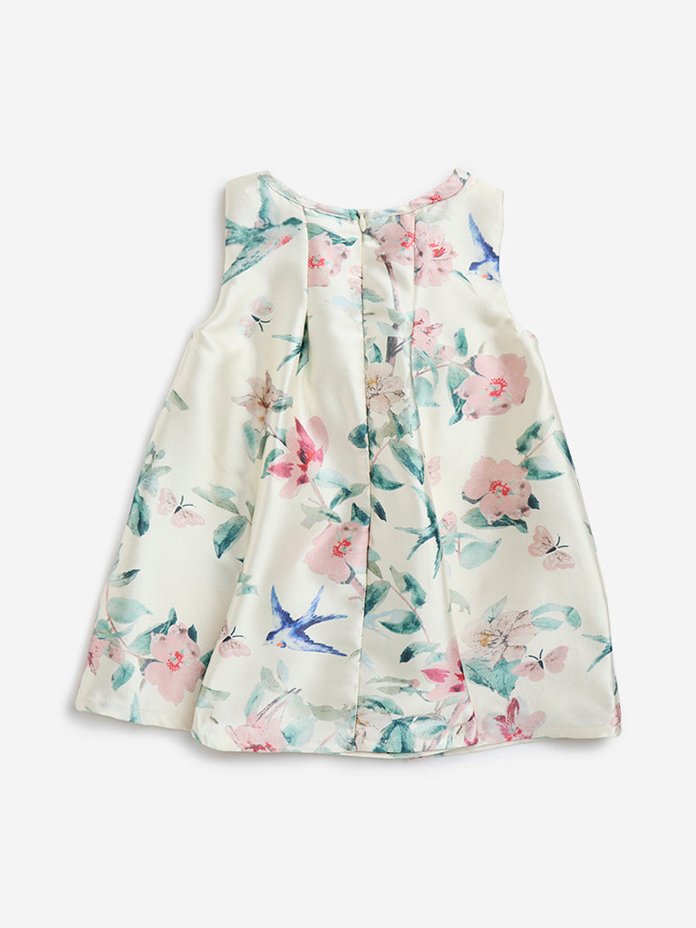 HOP Baby Off-White Floral Design A-Line Dress