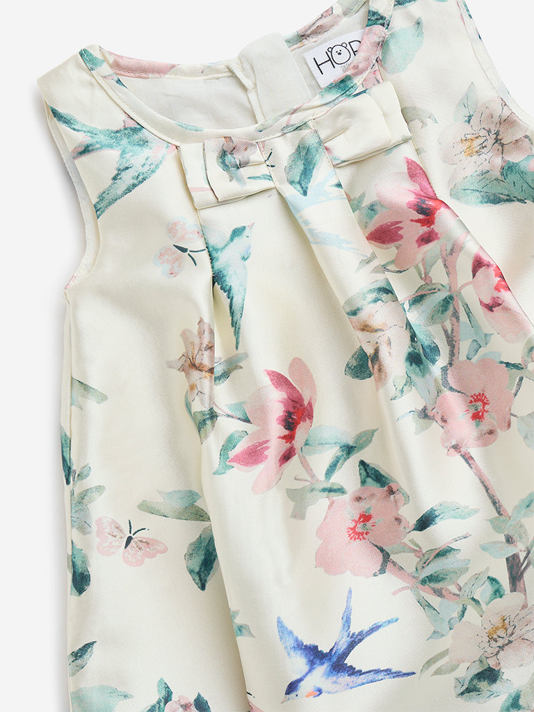 HOP Baby Off-White Floral Design A-Line Dress
