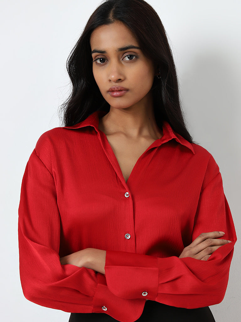 Wardrobe Red Textured Shirt
