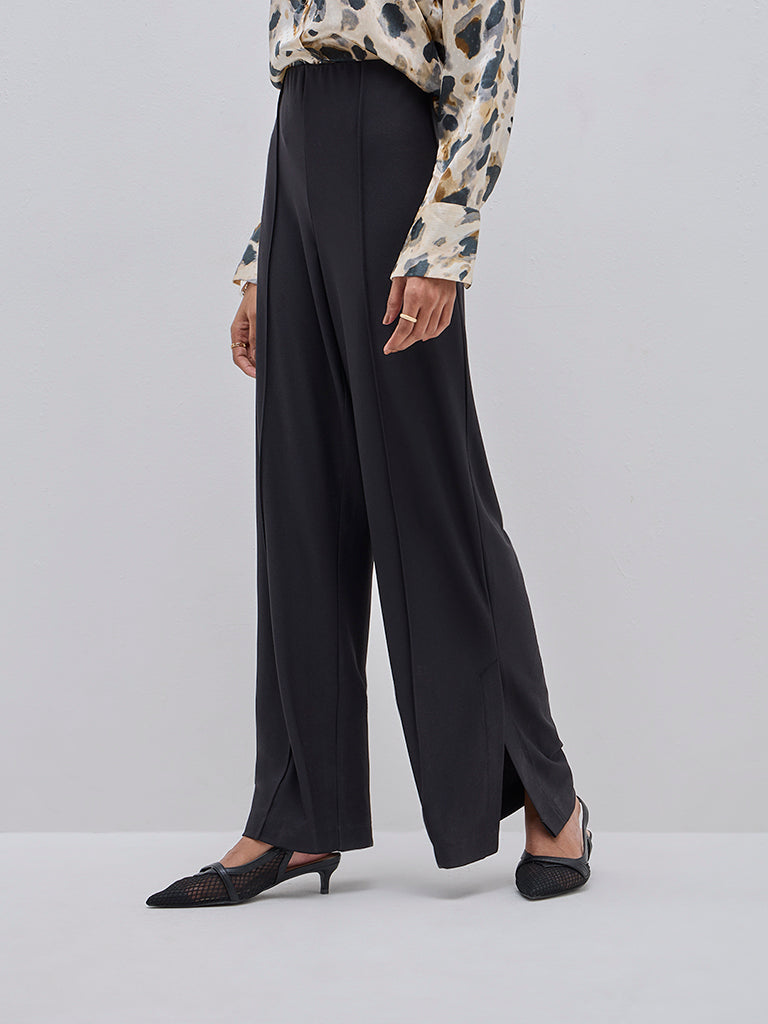 Wardrobe Black High-Rise Cotton-Blend Trousers