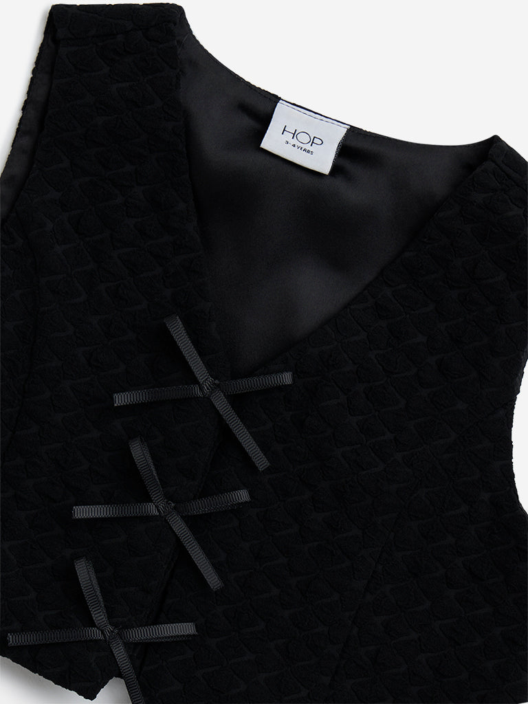 HOP Kids Black Self-Textured Waistcoat-Style Top