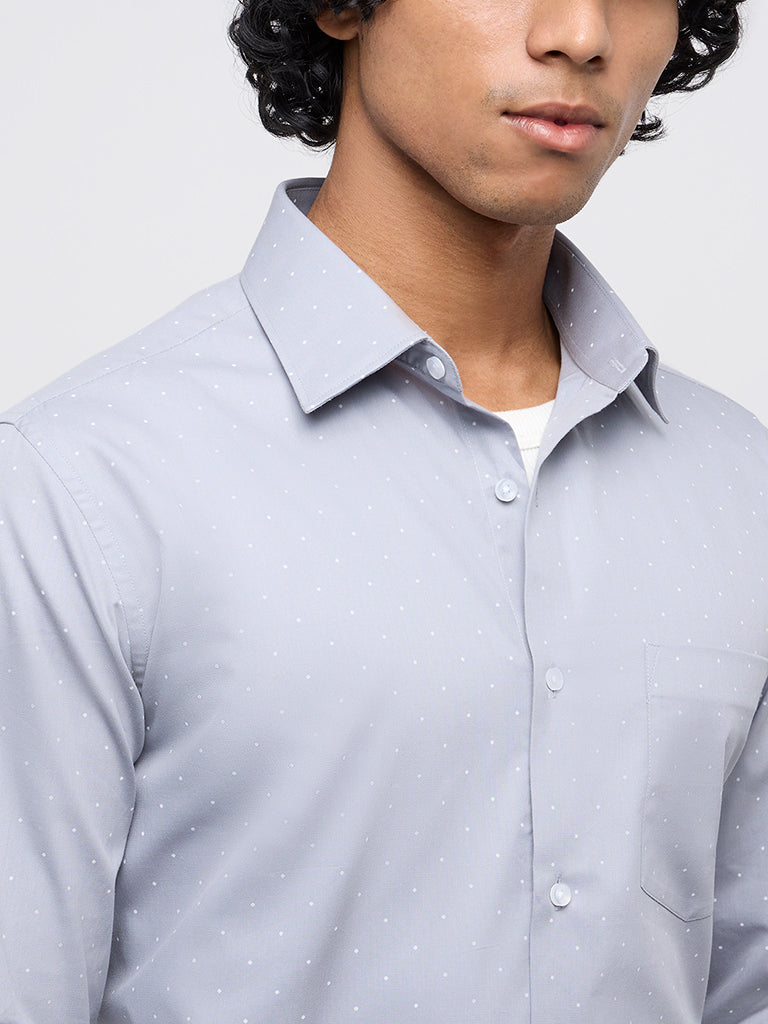 WES Formals Grey Printed Slim-Fit Cotton Shirt