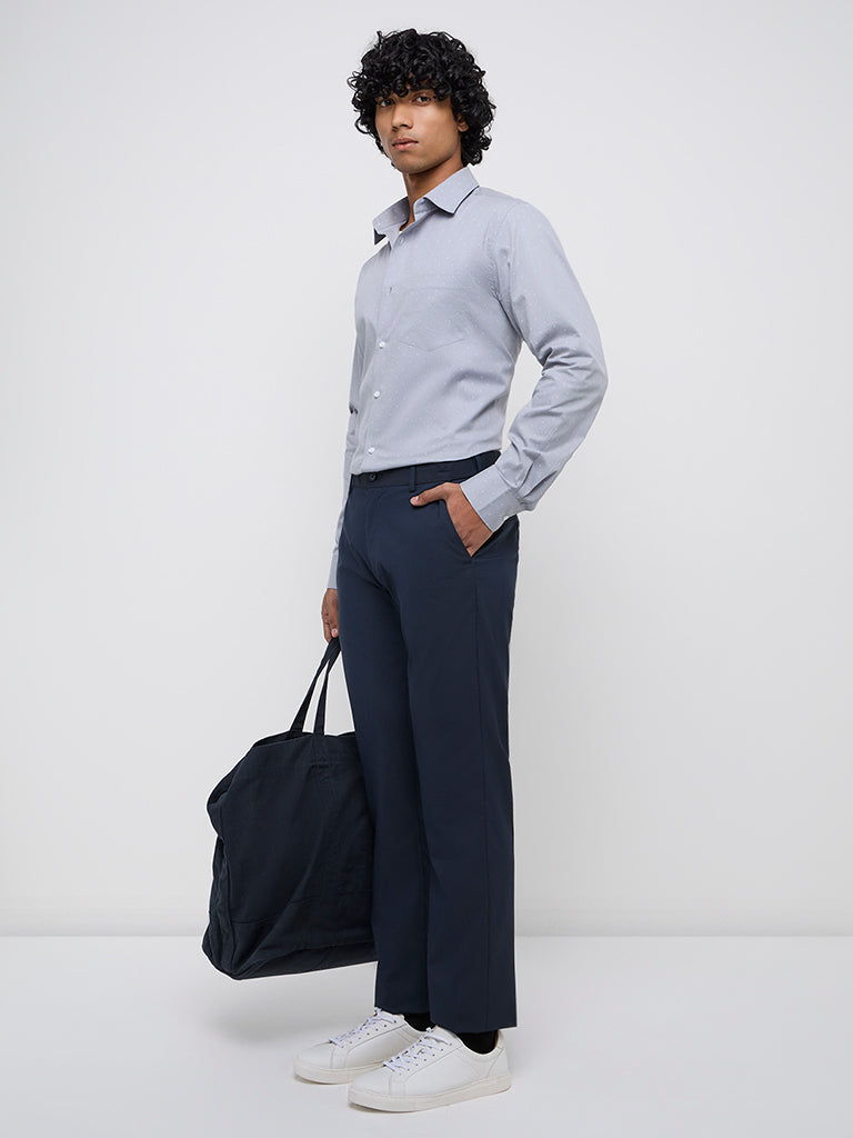 WES Formals Grey Printed Slim-Fit Cotton Shirt
