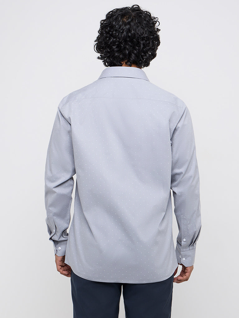 WES Formals Grey Printed Slim-Fit Cotton Shirt