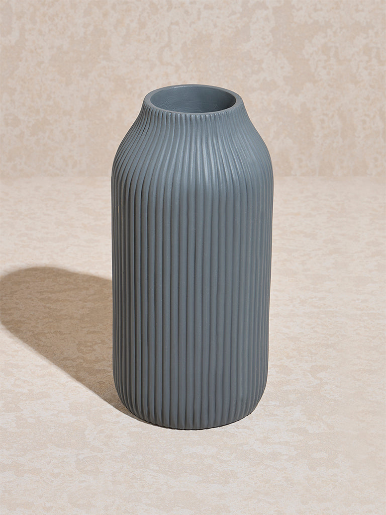 Westside Home Dark Grey Ribbed-Textured Marble Vase