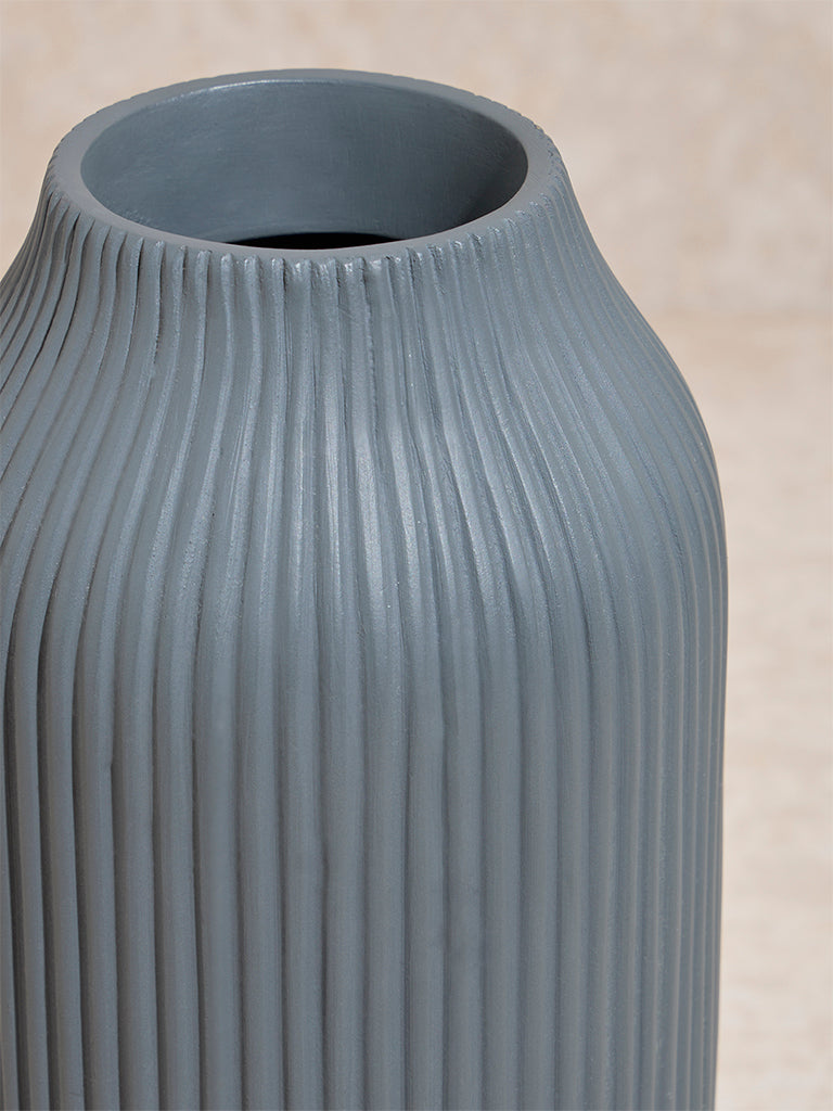 Westside Home Dark Grey Ribbed-Textured Marble Vase