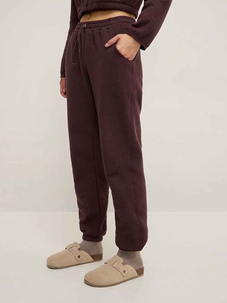Superstar Wine Quilted High-Rise Cotton-Blend Joggers