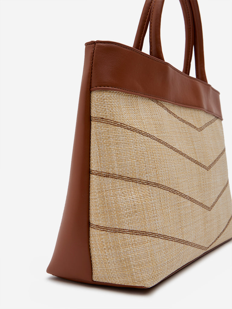 Buy Westside Beige Brown Jute-Textured Hand Bag from Westside