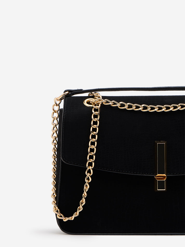 Westside Black Textured Sling Bag