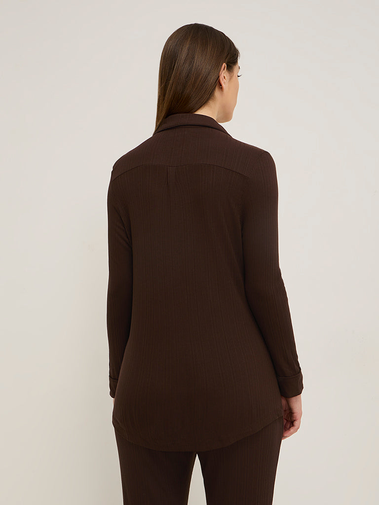 Wunderlove Brown Self-Striped Shirt