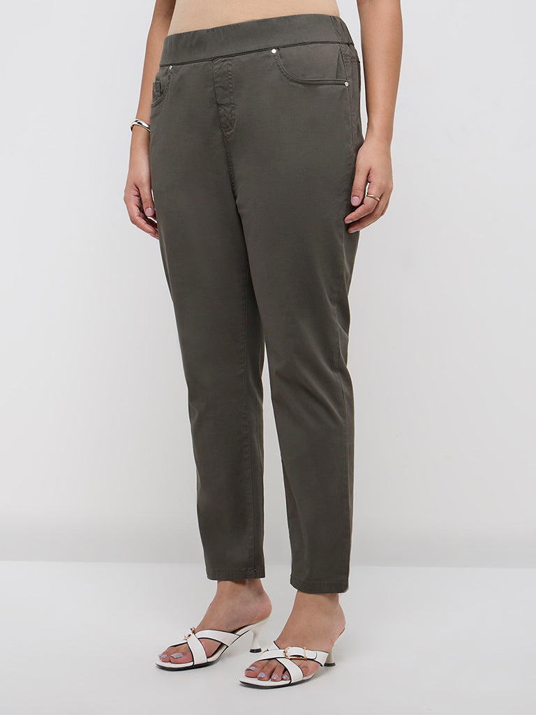 Gia Olive High-Rise Cotton-Blend Jeggings