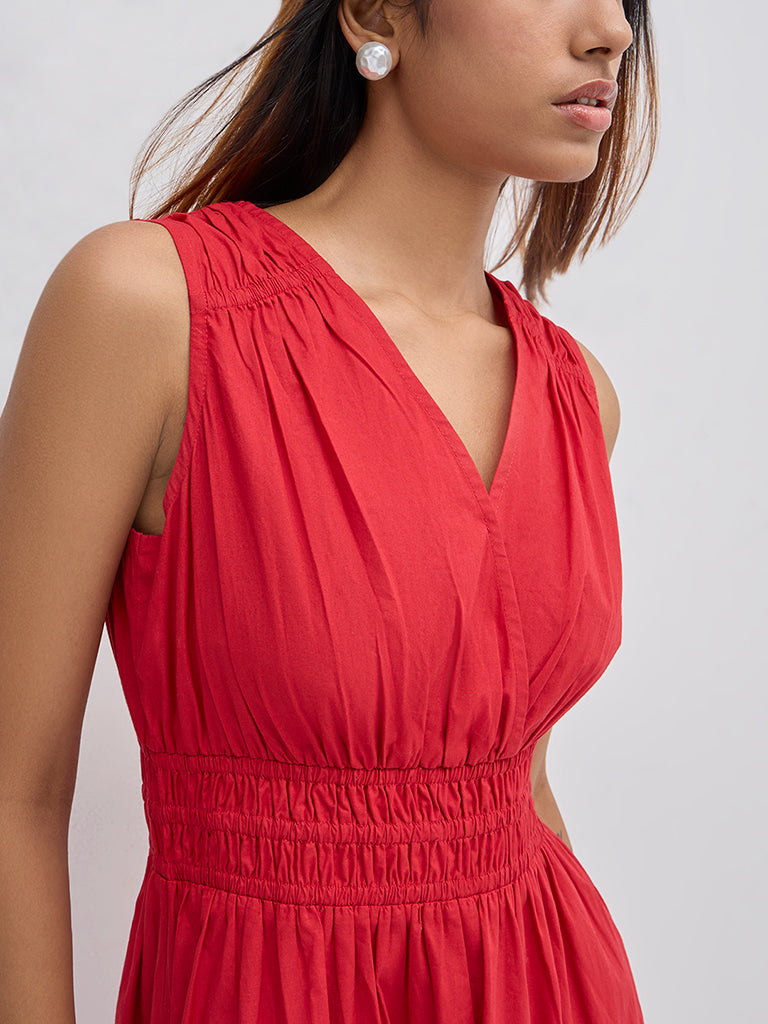 LOV Red Cotton Tiered Dress