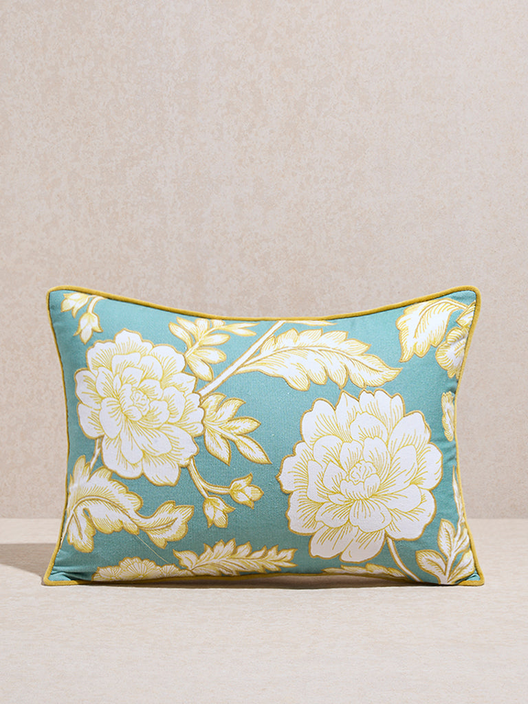 Westside Home Green Floral Design Cushion Cover