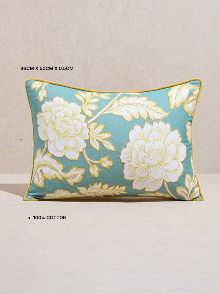 Westside Home Green Floral Design Cushion Cover
