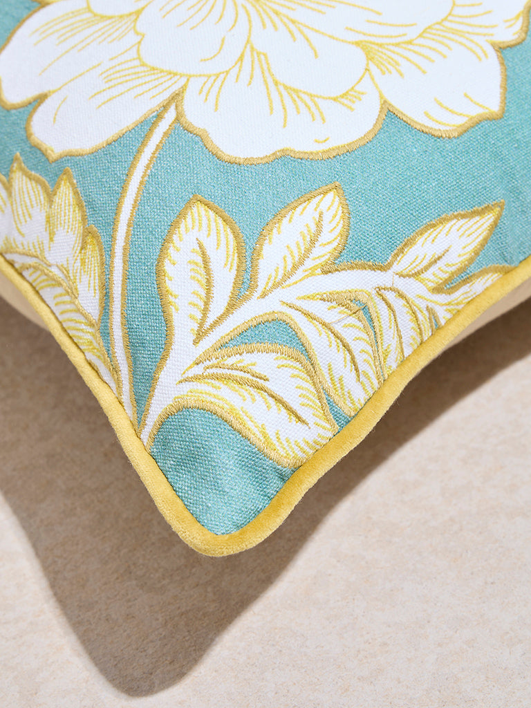 Westside Home Green Floral Design Cushion Cover