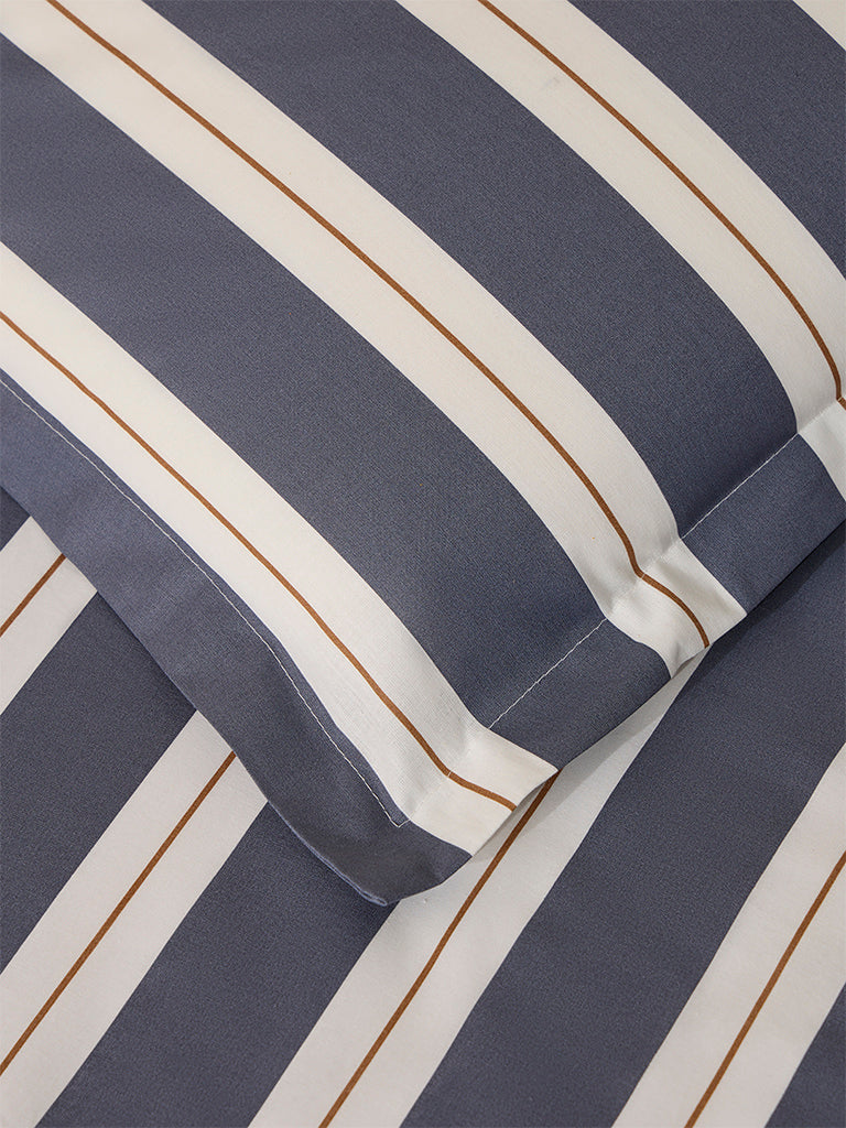 Westside Home Dark Grey Stripe Queen Bed Fitted Sheet and Pillowcase Set