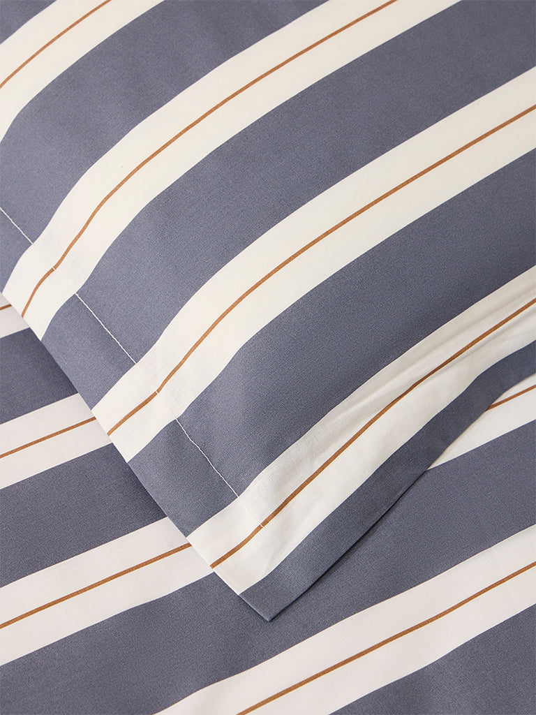 Westside Home Dark Grey Stripe Single Bed Fitted Sheet and Pillowcase Set