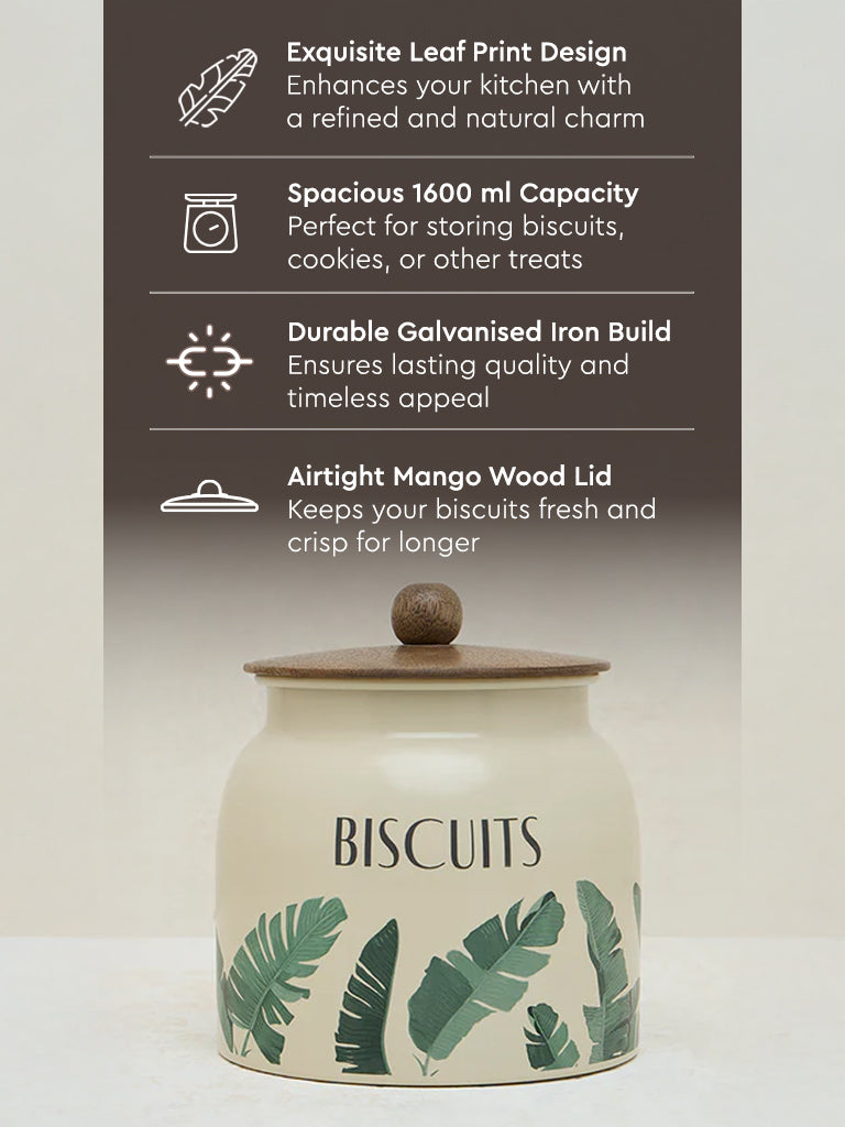 Westside Home Ivory Leaf Printed Biscuits Jar