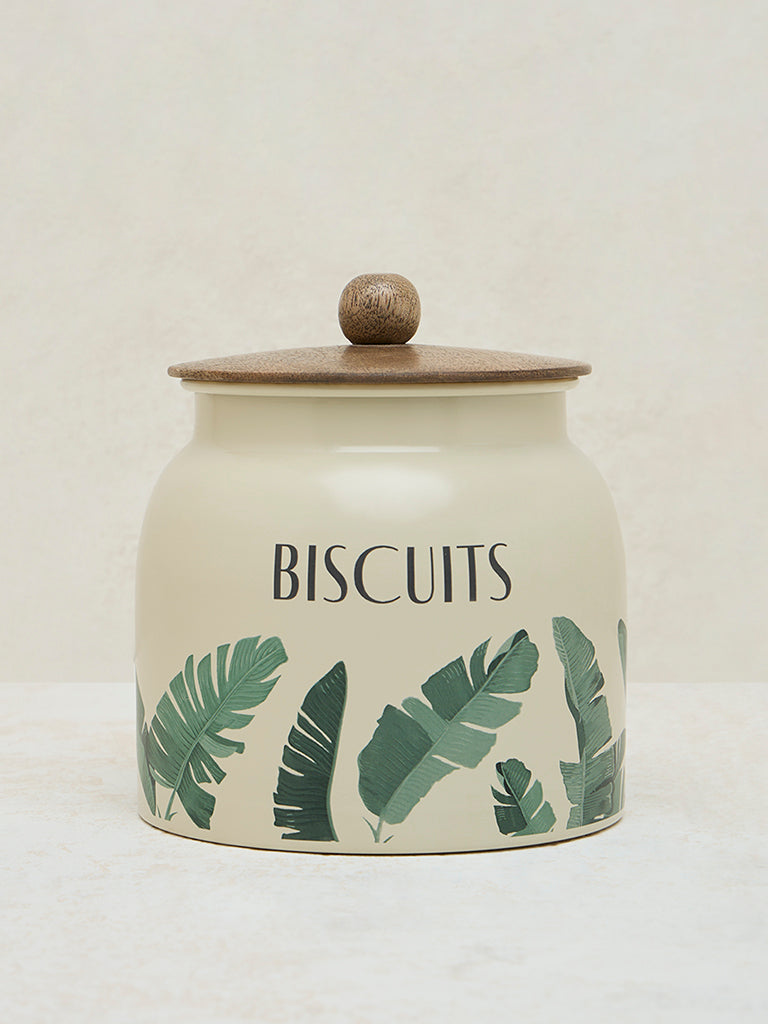 Westside Home Ivory Leaf Printed Biscuits Jar