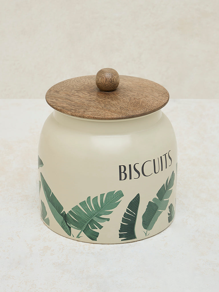 Westside Home Ivory Leaf Printed Biscuits Jar
