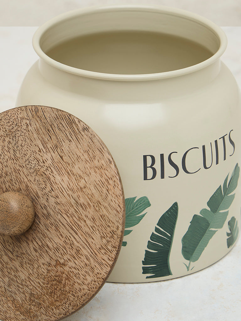 Westside Home Ivory Leaf Printed Biscuits Jar
