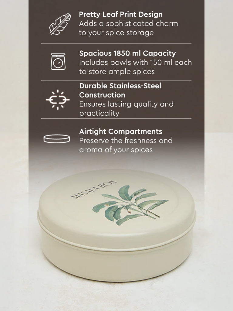 Westside Home Ivory Leaf Printed Masala Box